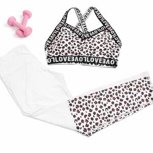 Leopard LOVE Sports Bra & Legging. Matching Activewear Set. NWT